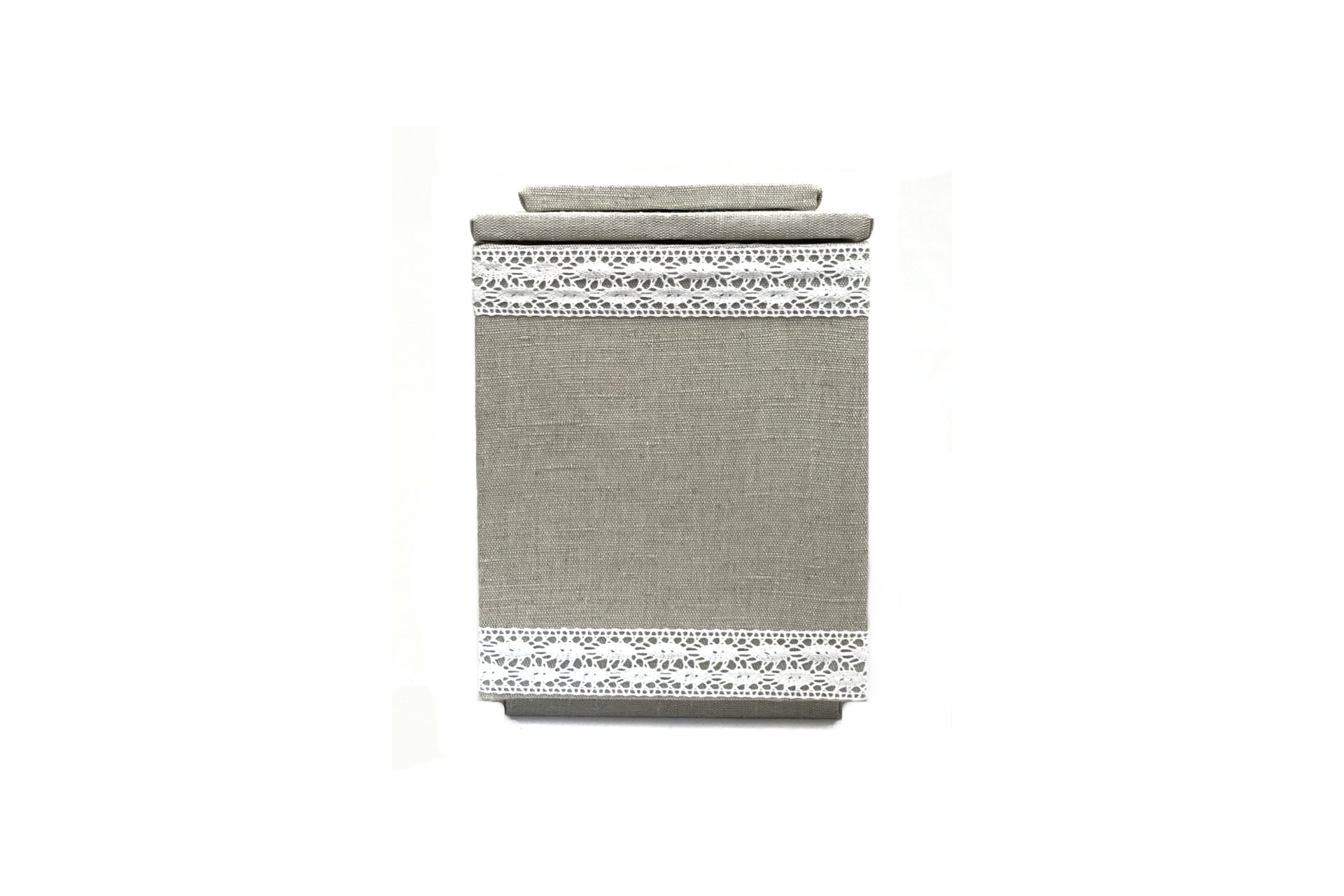Linen urn with lace